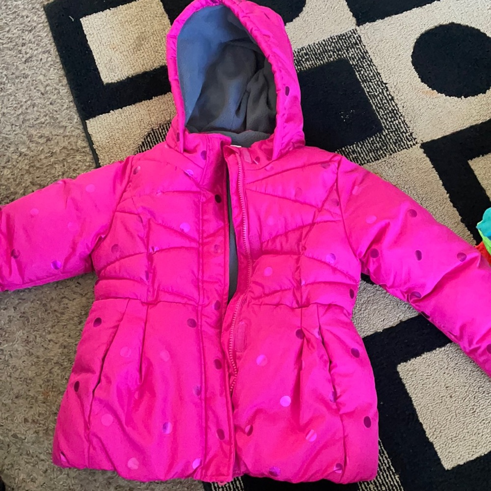 Pink polka dot winter coat size 6
